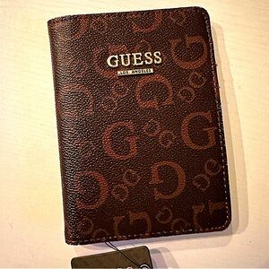 Brown GUESS logo Passport Holder NWT